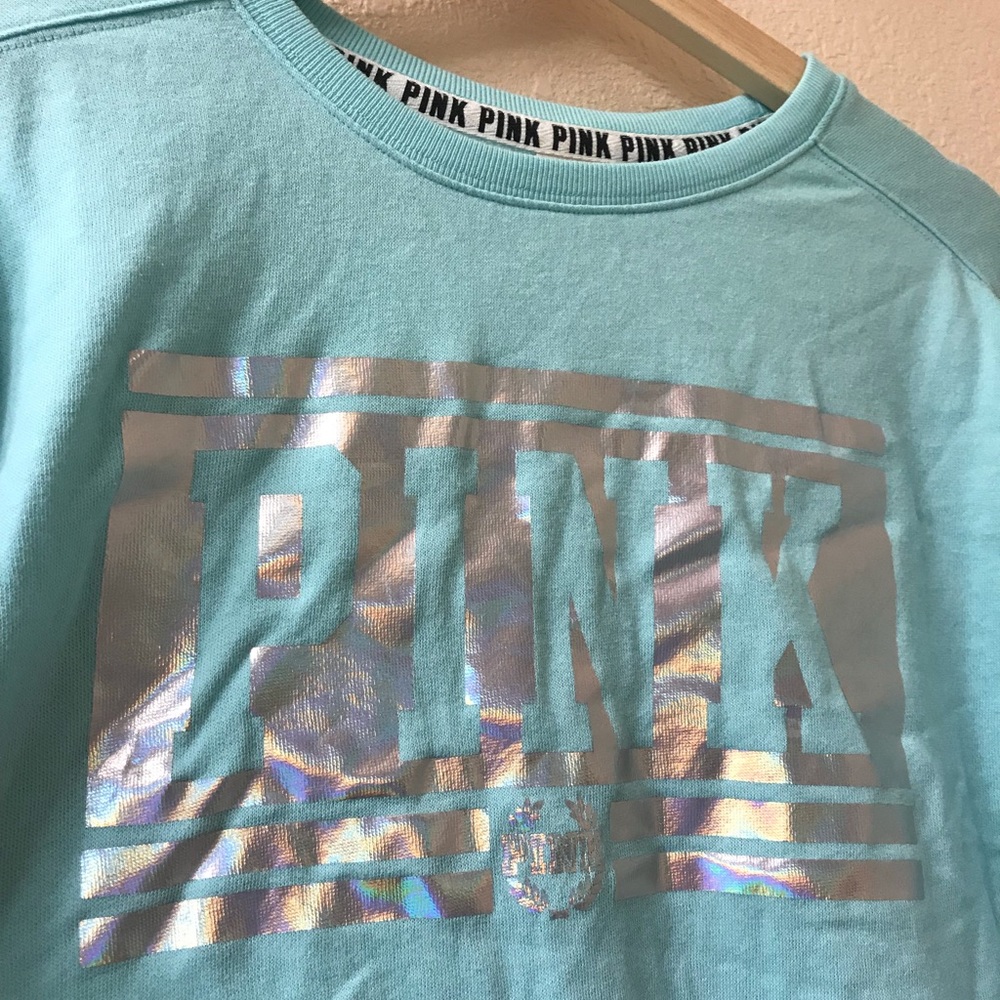 PINK Thin Teal Crewneck